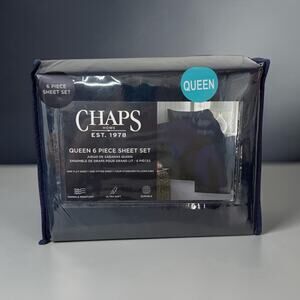 CHAPS by Ralph Lauren 6-piece Queen Sheet Set Sheets/4 Pillowcases Navy Blue NEW